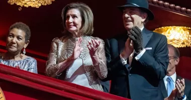 Pelosi joined House Speaker Nancy Pelosi in a box seat to view the annual televised ceremony, sporting a black hat and a glove on his left hand