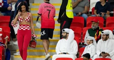 Knoll, 30, a model and designer, was labelled World Cup's sexiest fan, having sauntered around Qatar in a G-string swimsuit, violating a few local customs along the way