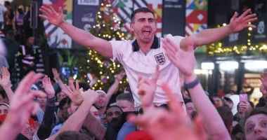 CROYDON: England fans celebrate a 3-0 win over Senegal at Boxpark, Croydon