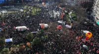 Thousands of protesters gather at Place d'Italie square in Paris for a rally on a second day of nationwide strikes and protests
