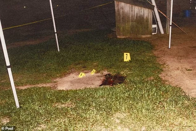 WHERE MAGGIE DIED: A pool of blood is seen outside the kennels near the doghouse where Maggie Murdaugh was shot dead with two AR bullets to the head