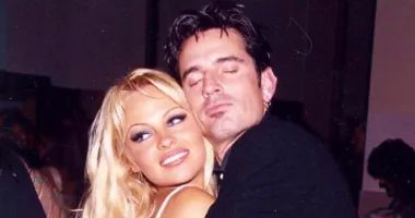 Pamela Anderson and ex-husband Tommy Lee hugging in the 1990s