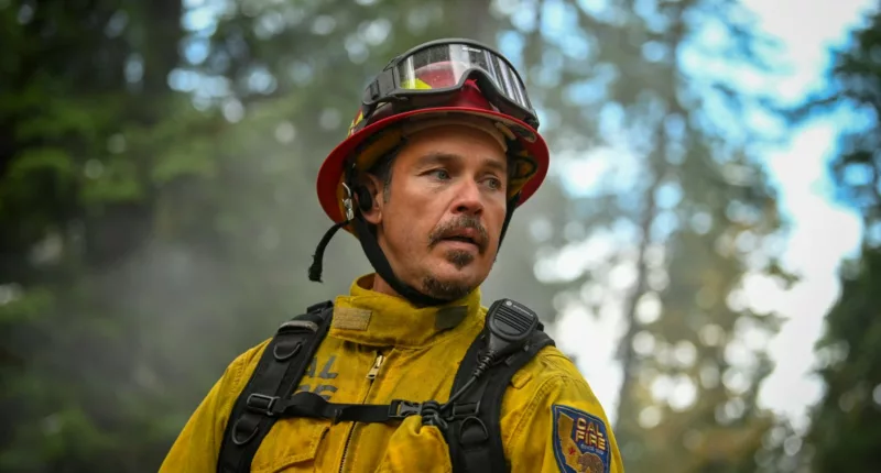 Kevin Alejandro dressed as a firefighter in the CBS drama