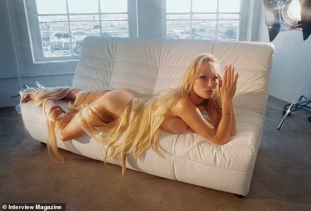 Pamela Anderson has bared it all in a new cover shoot, posing naked on a white couch with her golden locks draped over her body