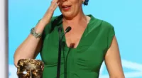 Weepy: Leading Actress Winner, Olivia Coleman, cries as she accepts her award