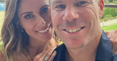 David and Candice Warner, pictured on a date night after he returned early due to injury from the India tour. She says her husband is determined to fight hard for an Ashes spot