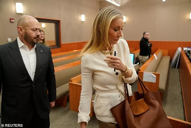 And wow, has Gwyneth been expressing herself all over this courtroom: The pouting, the puckering, the wan expressions of boredom, the barely-concealed texting during testimony. Choosing to wear $1,200 Celine Triomphe leather boots, a $1,600 Celine bag, her own $595 G. Label cardigan, $425 wide-leg pants and $65,000 in jewelry to trial.