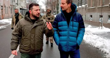 The Ukrainian leader Volodymyr Zelensky (left) told Bear Grylls (right) Russian soldiers had raped children in front of their parents and that thousands of children had been 'deported' to Russia