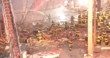 Survivor pulled from rubble after RM Palmer Company chocolate factory explosion in West Reading, Pennsylvania; 3 killed
