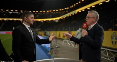 Sweden coach Janne Andersson (right) and ex-Man United player turned pundit Bojan Djordjic (left) had a heated argument live on television after Tuesday's 5-0 win over Azerbaijan