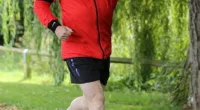 Fitting it in: Eddie Izzard was seen going for a job ahead of V Festival in Essex on Saturday