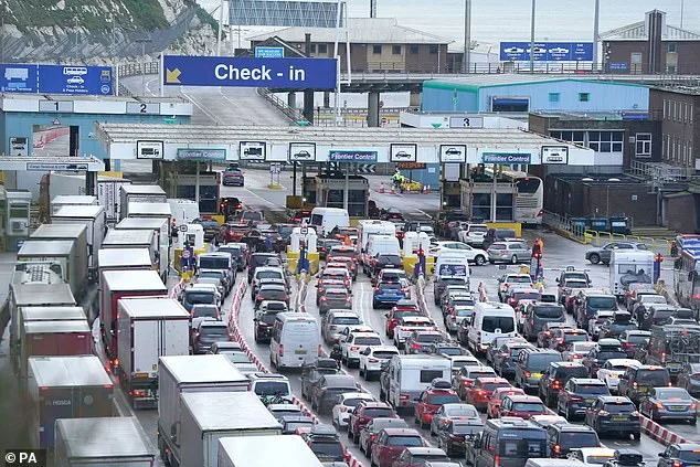 There are delays of up to six hours at the Port of Dover this morning, after days of chaos. Pictured: Long queues at French border control on Saturday