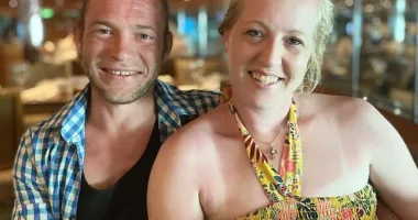 Ronnie Lee Peale Jr., 35, was seen on surveillance footage leading over the railing of his stateroom balcony on the Carnival Magic before plunging into the water around 4am on Monday. He's pictured with his fiancé, Jennilyn Michelle Blosser