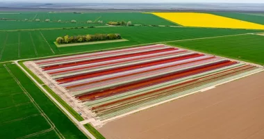 Wow! New images reveal that a tulip field, which is said to be the size of 12 football pitches, has been planted in Norfolk for the hotly-anticipated film