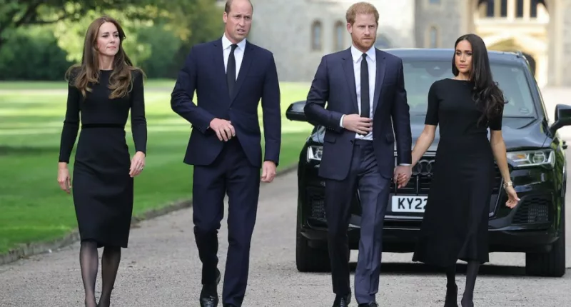 Kate Middleton, Prince William, Prince Harry, and Meghan Markle during Queen Elizabeth's week of mourning in 2022