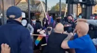 A violent clash outside a drag queen story time event in south London yesterday saw series of injuries, footage has revealed