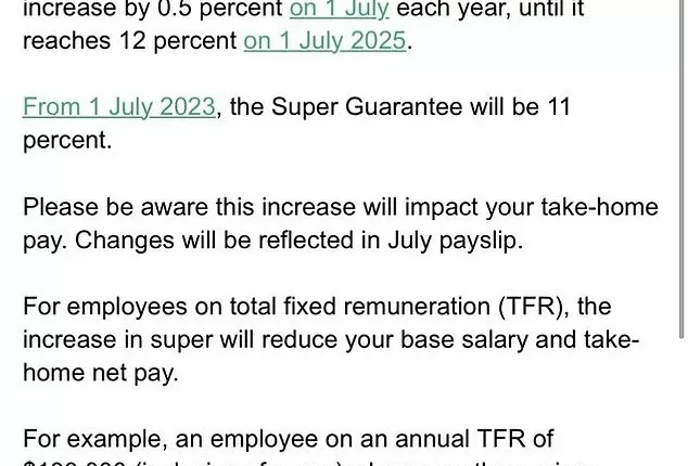 An Australian worker has been left shocked after learning their company is reducing their take-home pay because their superannuation is increasing
