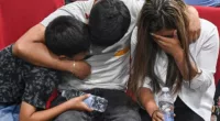 Relatives of the missing five-year-old girl, Kataleya, weep during a religious ceremony at the Baptist church on Sunday
