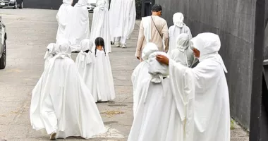 Kanye West's kids lead Sunday Service congregation in wearing creepy Handmaid's Tale-style robes