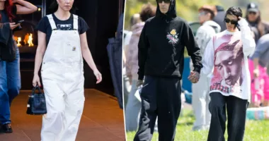 Kourtney Kardashian swaps her sexy style for baggy overalls
