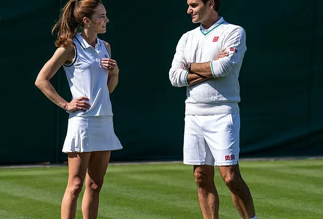 He may have won 20 Grand Slam titles – but Roger Federer (right) proved no match for the Princess of Wales (left) when they met on a Wimbledon tennis court