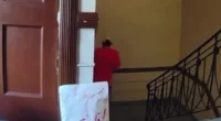 Shocking doorbell footage shows the moment an Uber Eats delivery driver appears to urinate in the stairwell of a Los Angeles area apartment building