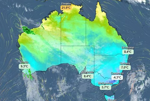 Australians will shiver through the coldest June mornings in five years this week as winter returns with a vengeance, bringing temperatures and icy winds (temperatures on Tuesday)