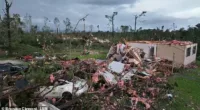 A tornado ripped through Louin, Mississippi, at around 11.40pm on Sunday, tearing apart homes and submerging residents in rubble