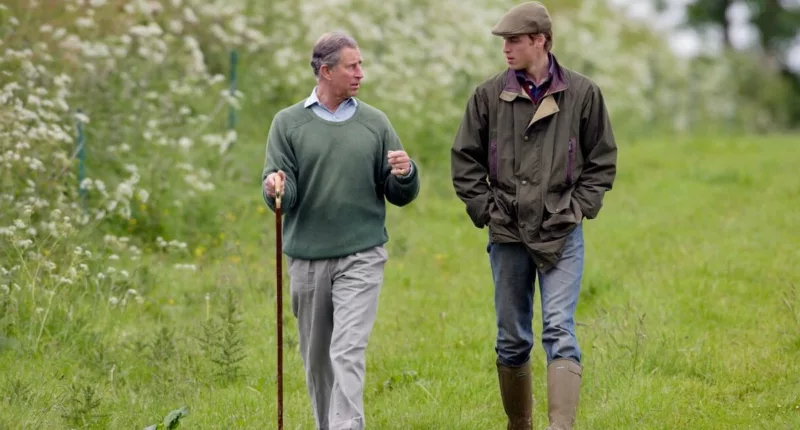 King Charles, who said he'd been 'moved' by Prince William's Duchy of Cornwall comments in a 2019 documentary, walks with Prince William at the Duchy Home Farm