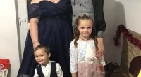 Gemma Germeney (left), 31, her daughter Lilly Peden (bottom right), eight, and her son Oliver Peden (bottom left), four, were all fatally injured in the fire. The man believed to be her partner, Scott Peden (back right) is fighting for his life