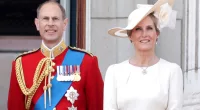 Sophie, Duchess of Edinburgh and Prince Edward, Duke of Edinburgh watch the fly-past on the Buckingham Palace balcony during Trooping the Colour on June 17, 2023 in London, England