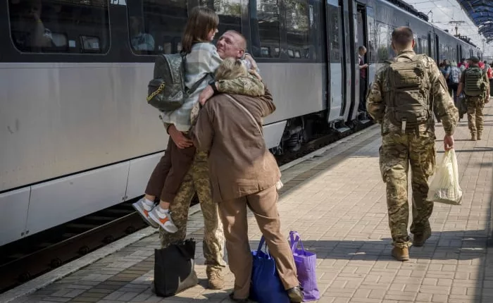 A Ukrainian train is a lifeline connecting the nation's capital with the front line