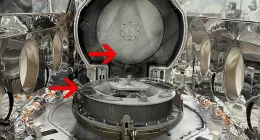 Scientists cracked open the canister today, finding unidentified elements on the Touch and Go Sample Acquisition Mechanism (TAGSAM) on top of the avionics deck