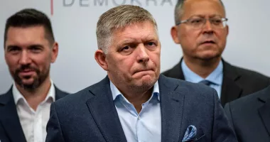 Leader of Slovakia's SMER-SSD party Robert Fico talks to the press.