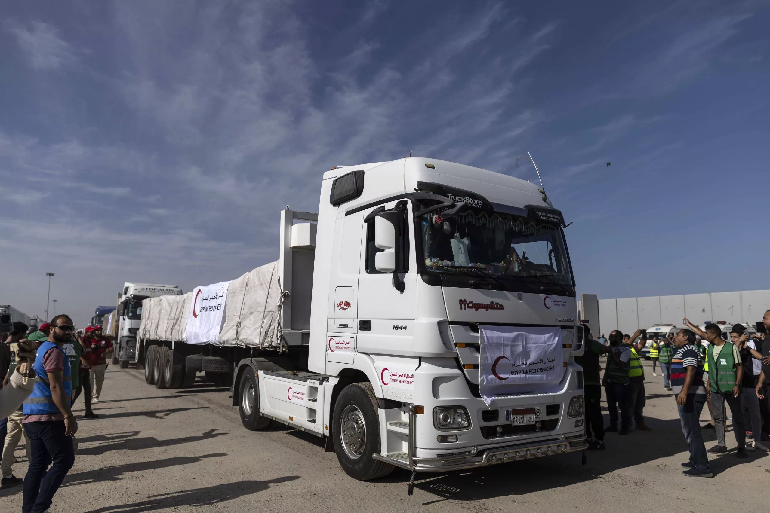 Aid trucks were allowed through the Rafah crossing for the first time today