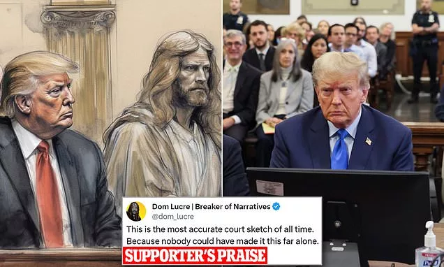 Donald Trump shares bizarre court sketch of him sitting next to JESUS