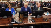 Donald Trump looked fuming as he was slapped with a $10,000 fine