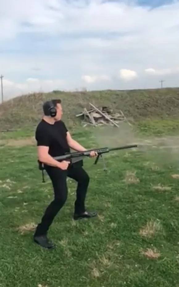 Elon Musk is seen firing a .50 caliber Barrett rifle in a video posted to X last week