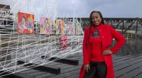 Scarlette Douglas unveils a wireframe recreation of HMT Empire Windrush at Tilbury Docs to mark the end of Black History Month and commemorate the 75th anniversary of Windrush this year
