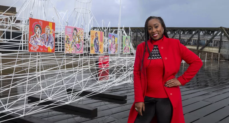 Scarlette Douglas unveils a wireframe recreation of HMT Empire Windrush at Tilbury Docs to mark the end of Black History Month and commemorate the 75th anniversary of Windrush this year