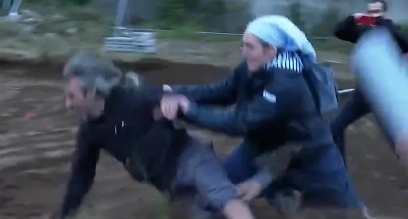 Hilarious moment a nun grapples climate protester to the ground