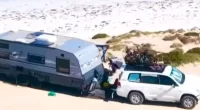 A mum of three moved her husband and three kids into a caravan to travel around Australia