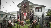 Halloween lover Vic Moriana, 34, has built out an elaborate, graphic display for the holiday at his home in Metairie, Louisiana