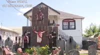 A Louisiana man has put temporarily split with his girlfriend to avoid taking down his elaborate Halloween decorations