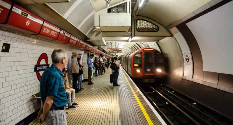 A Central Line train arrives at Bond Street, where a tube driver shouted  anti-Israel chants over the train's tannoy (file picture)