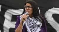 Rashida Tlaib outside the Capitol Building in Washington DC, United States on October 18, 2023, to advocate for a halt in hostilities in Gaza
