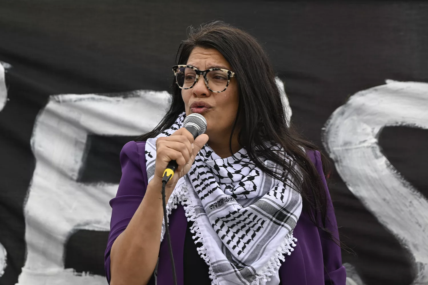 Rashida Tlaib outside the Capitol Building in Washington DC, United States on October 18, 2023, to advocate for a halt in hostilities in Gaza