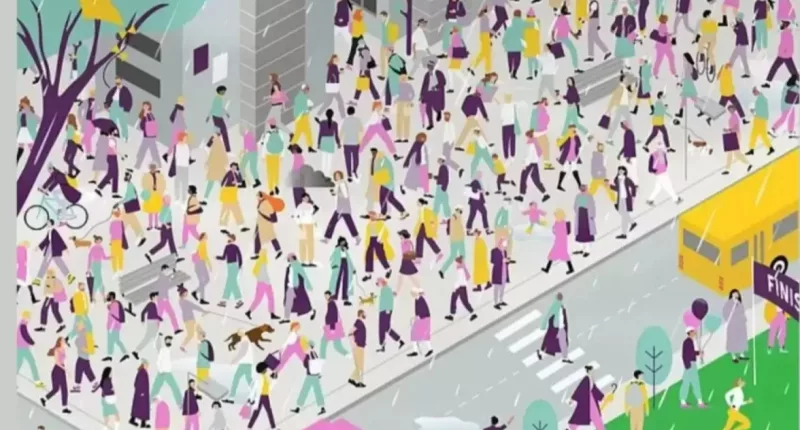 The timer starts now! spot the man with the umbrella in less than 15 seconds