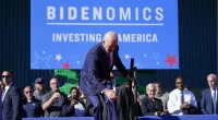 President Joe Biden stumbled as he walked on stage to speak at Tioga Marine Terminal in Philadelphia on Friday