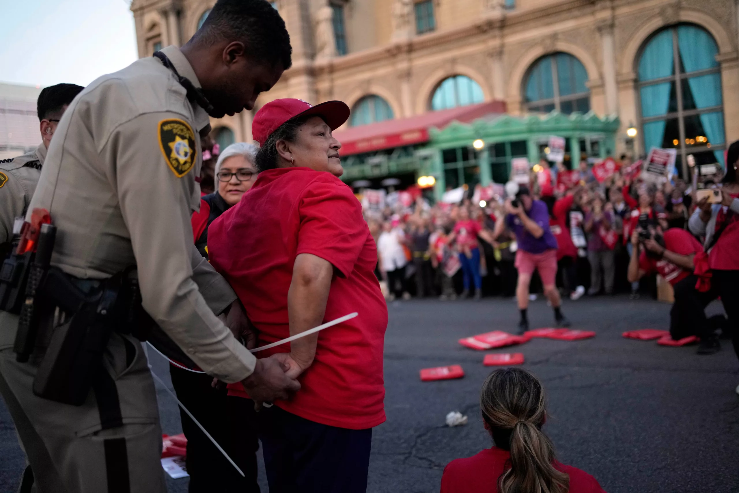 Las Vegas hotel workers arrested after disrupting traffic in labor dispute rally